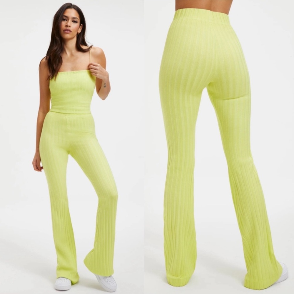 Good American Wide Rib Zip Hem Pant Key Lime Leggings